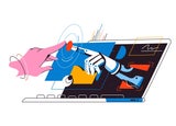 graphic of a hand reaching out of a computer and touching a human hand