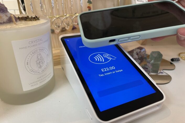 The Square card reader at 'Got That Crystal' shop in London