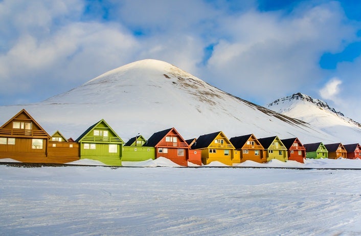 Colorful houses in the Longyearbyen settlement on the island of Spitsbergen, Svalbard, Norway