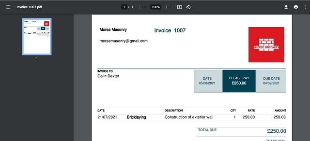 Quickbooks PDF invoice