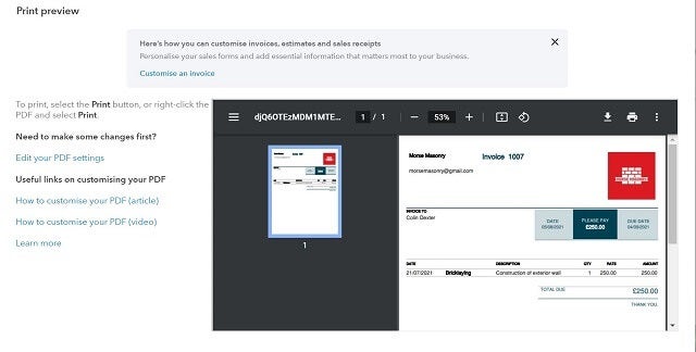 Quickbooks review preview invoice