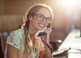 office voip pbx phone girl