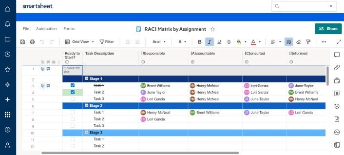 Smartsheet RACI template