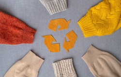 Clothing recycling. Used clothes in a circle. Ecological and sustainable fashion