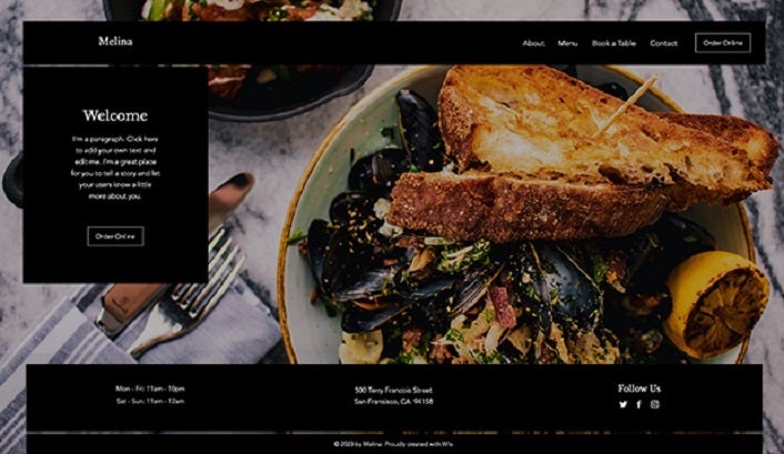 Wix restaurant template example