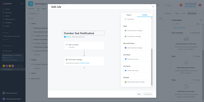 Asana automatic notification