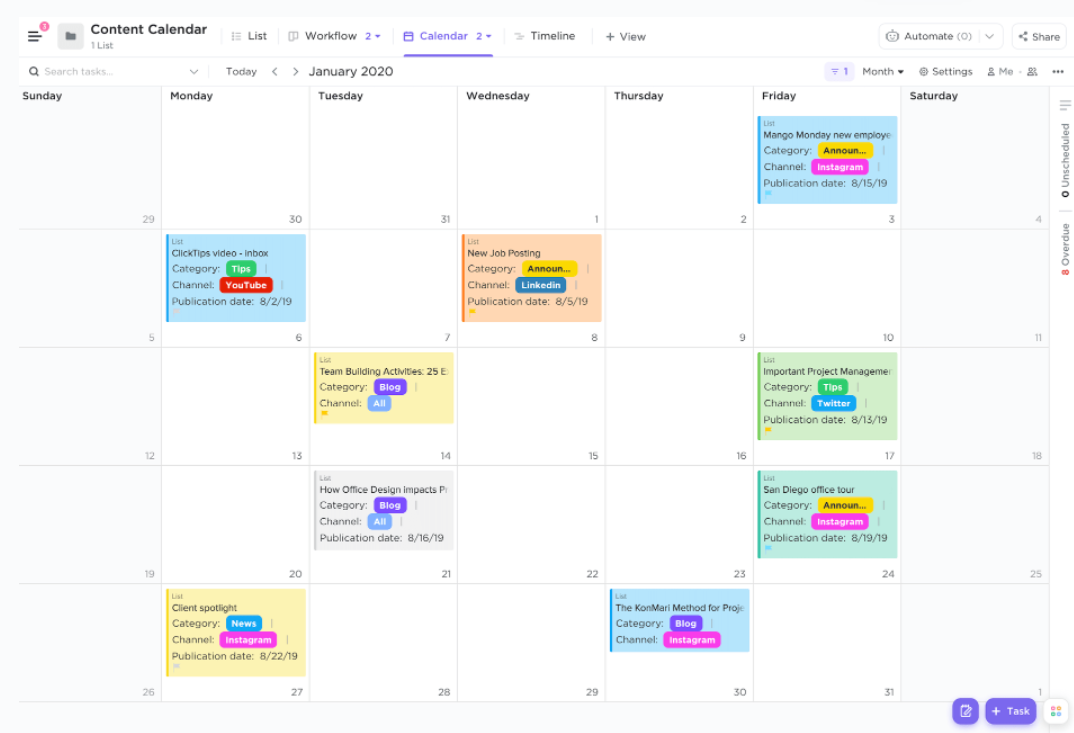 ClickUp social media calendar template